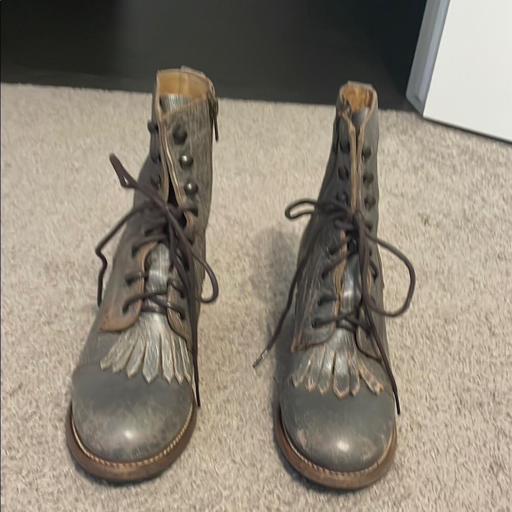 Vintage Leather Lace-Up Boots - Gray By Bedstu